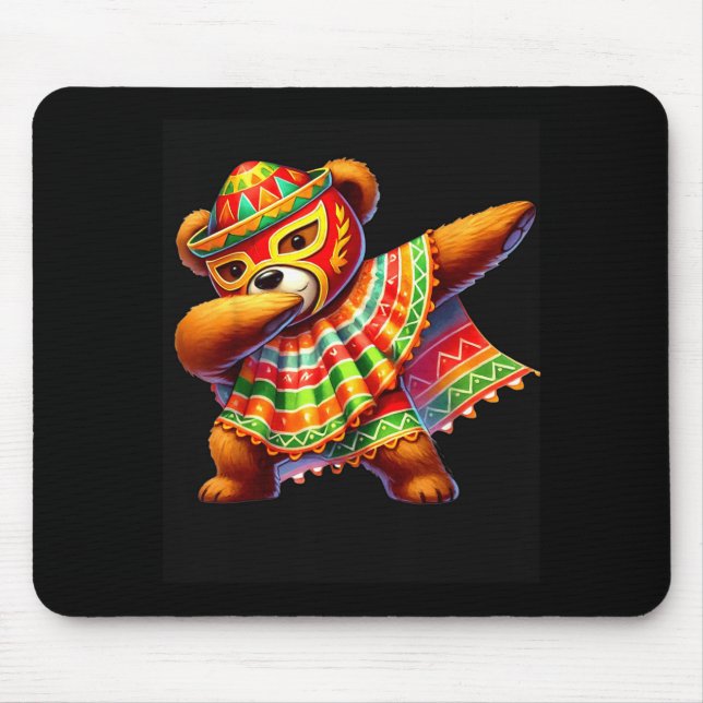 Dabbing Teddy Bear Lucha Libre Cinco De Mayo Mexic Mouse Mat (Front)