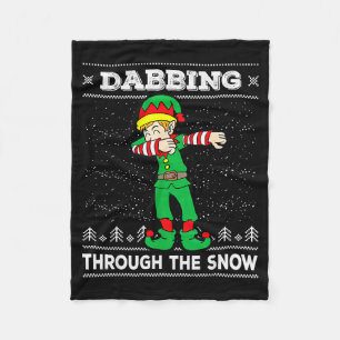 Dabbing Through The Snow Elf Dab Ugly Christmas Sw Fleece Blanket