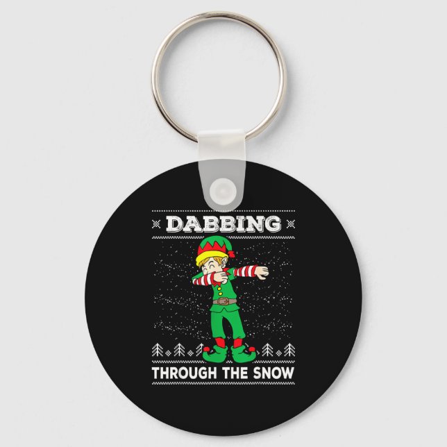 Dabbing Through The Snow Elf Dab Ugly Christmas Sw Key Ring (Front)