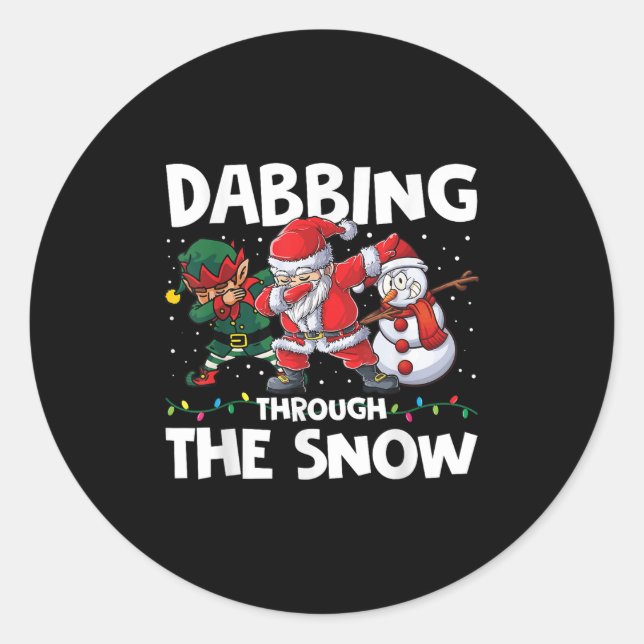Dabbing Through The Snow Funny Santa Squad Fun Xma Classic Round Sticker (Front)