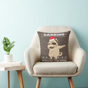 Dabbing Through The Snow Pug Ugly Christmas Sweate Cushion
