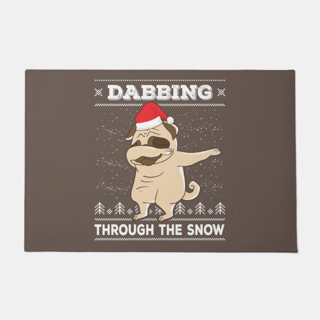Dabbing Through The Snow Pug Ugly Christmas Sweate Doormat (Front)