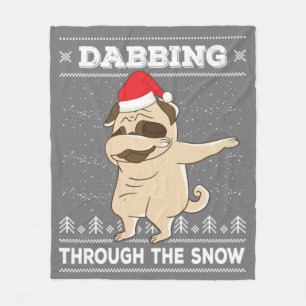 Dabbing Through The Snow Pug Ugly Christmas Sweate Fleece Blanket