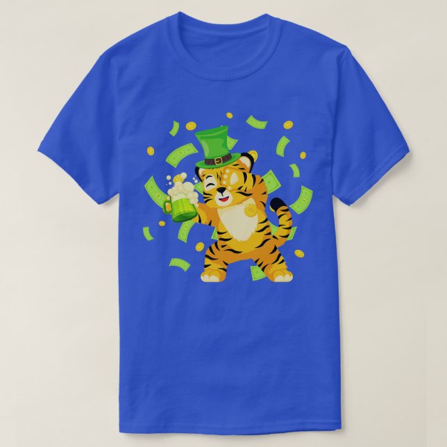 Dabbing Tiger Drinking Beer Funny Tiger Happy Patr T-Shirt (Design Front)