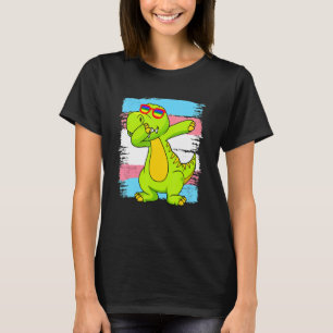 Dabbing Transaurus Rex Dinosaur Transgender Flag L T-Shirt