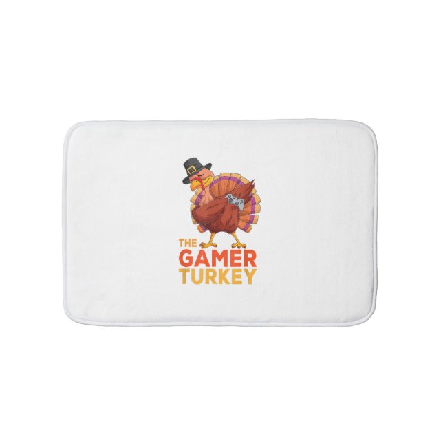Dabbing Turkey Gamer Thanksgiving Gaming Kids Boys Bath Mat (Front)