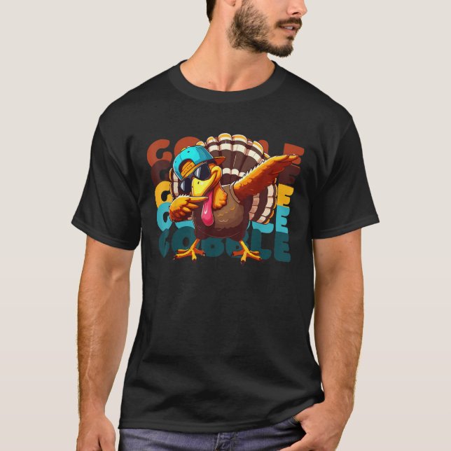 Dabbing Turkey Gobble Thanksgiving Boys Kids  T-Shirt (Front)
