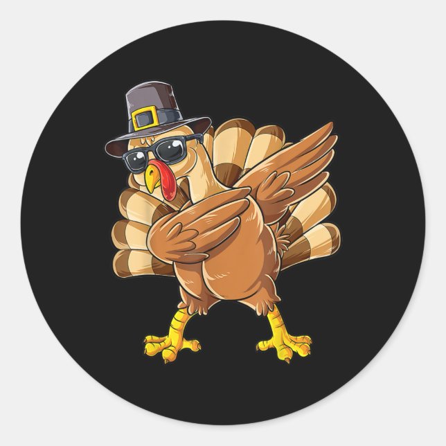 Dabbing Turkey Happy Thanksgiving Thankful Turkey  Classic Round Sticker (Front)