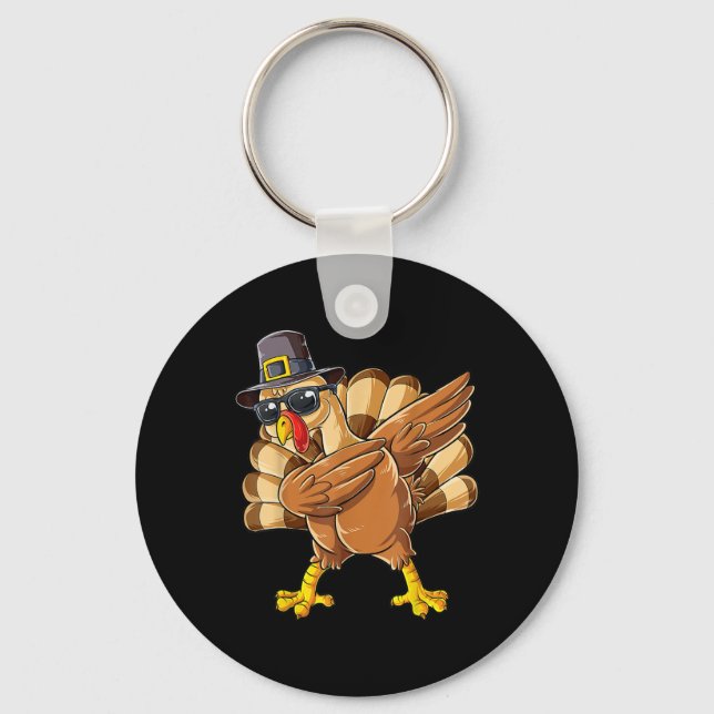 Dabbing Turkey Happy Thanksgiving Thankful Turkey  Key Ring (Front)