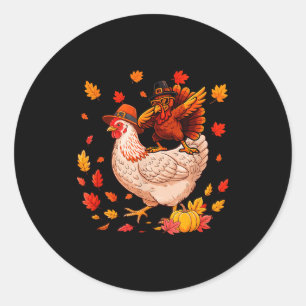 Dabbing Turkey On Chicken Thanksgiving Autumn Lgri Classic Round Sticker