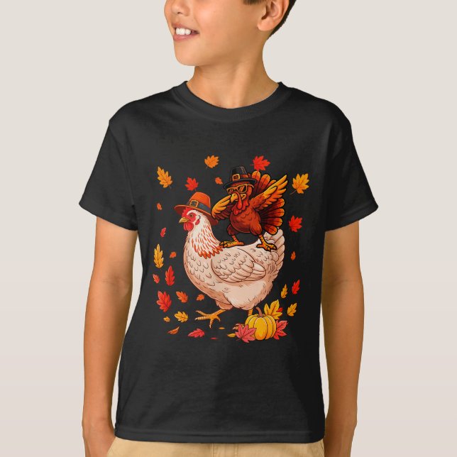 Dabbing Turkey On Chicken Thanksgiving Autumn Lgri T-Shirt (Front)