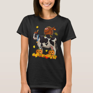Dabbing Turkey Riding Cow Thanksgiving Turkey Cow T-Shirt
