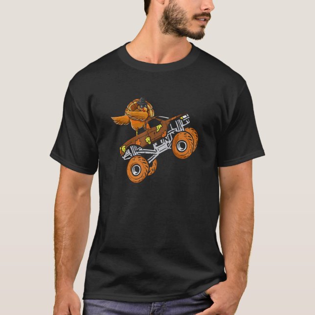 Dabbing Turkey Riding Monster Truck Thanksgiving B T-Shirt (Front)