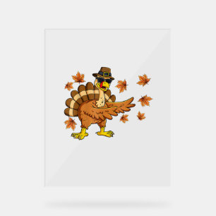 Dabbing Turkey Thanksgiving Day Gifts Pilgrim Boys Acrylic Sign