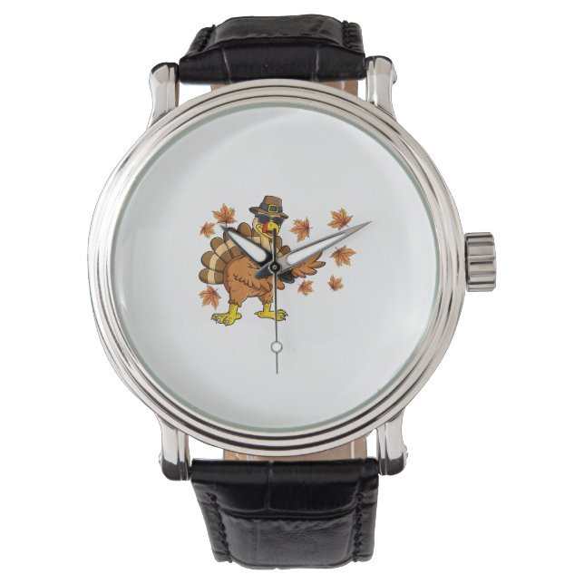Dabbing Turkey Thanksgiving Day Gifts Pilgrim Boys Watch (Front)