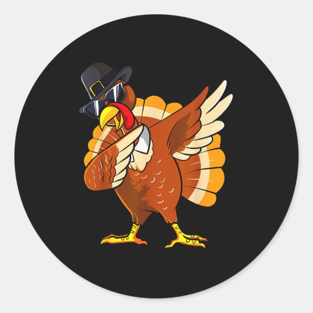 Dabbing Turkey Thanksgiving Day Lgrim Boys Kids Me Classic Round Sticker (Front)