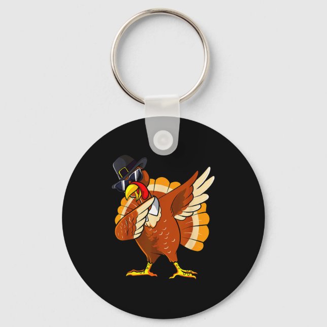 Dabbing Turkey Thanksgiving Day Lgrim Boys Kids Me Key Ring (Front)