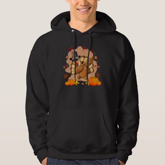 Dabbing Turkey Thanksgiving Day Pilgrim Boys Girls Hoodie (Front)