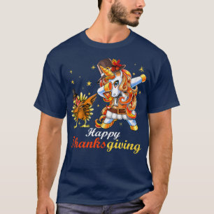 Dabbing Turkey Unicorn Pilgrim Costume Happy Thank T-Shirt