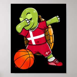 Dabbing Turtle Denmark Jersey Danish Sketll Lovers Poster