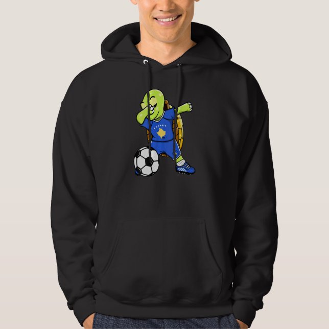Dabbing Turtle Kosovo Soccer Fans Jersey Kosovar F Hoodie (Front)