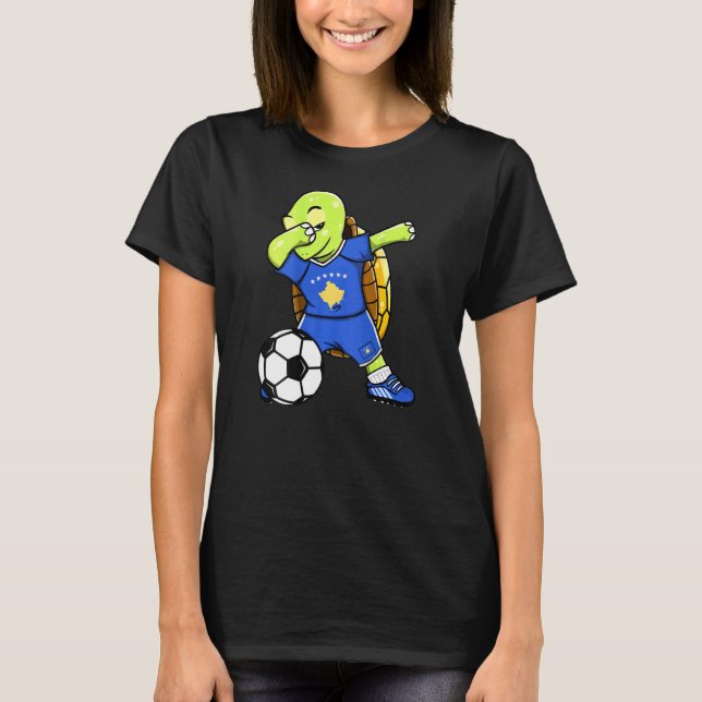 Dabbing Turtle Kosovo Soccer Fans Jersey Kosovar F T-Shirt (Front)