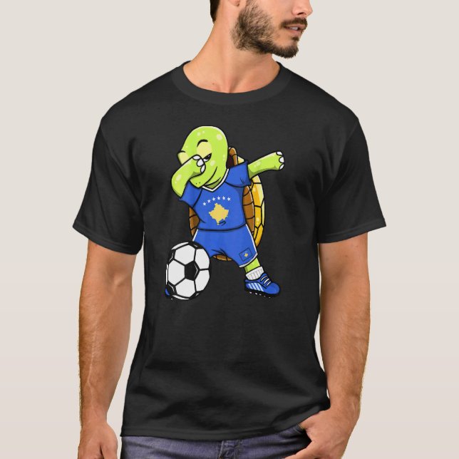 Dabbing Turtle Kosovo Soccer Fans Jersey Kosovar F T-Shirt (Front)