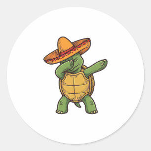 Dabbing Turtle Sombrero Vintage Vector Design_1 Classic Round Sticker