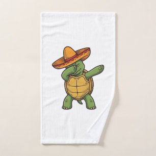 Dabbing Turtle Sombrero Vintage Vector Design_1 Hand Towel