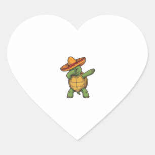 Dabbing Turtle Sombrero Vintage Vector Design_1 Heart Sticker