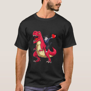 Dabbing Tuxedo Cat Riding Dinosaur Valentines Day T-Shirt