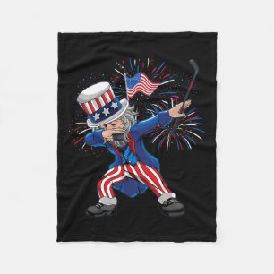 Dabbing Uncle Sam Ice Hockey Puck Indepedence Day Fleece Blanket