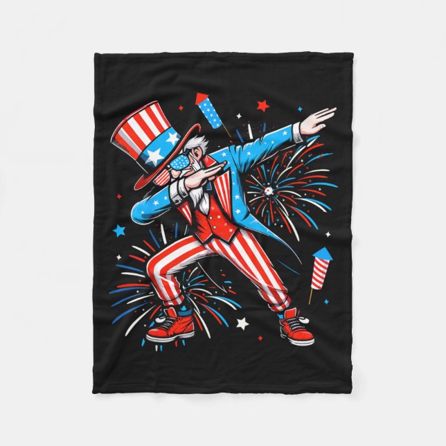 Dabbing Uncle Sam Independence Day American Flag Fleece Blanket (Front)