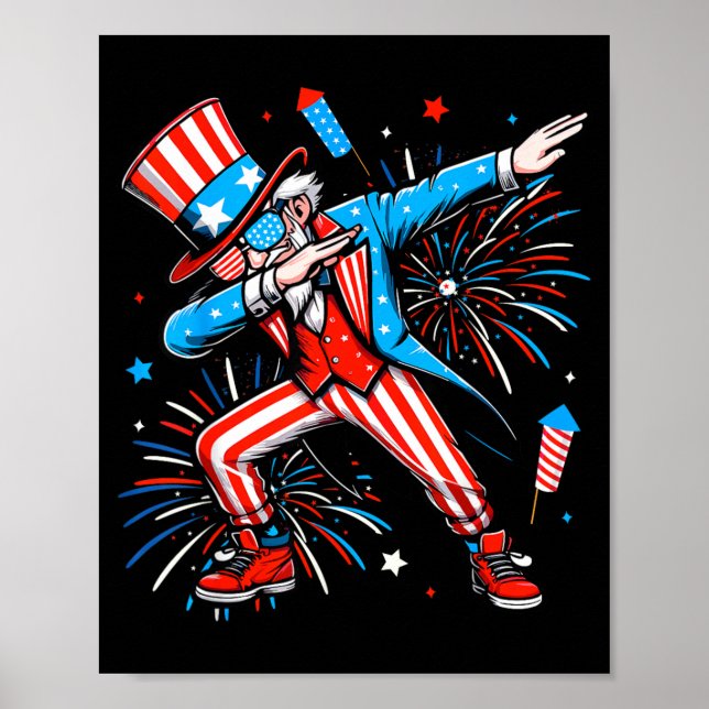 Dabbing Uncle Sam Independence Day American Flag Poster (Front)