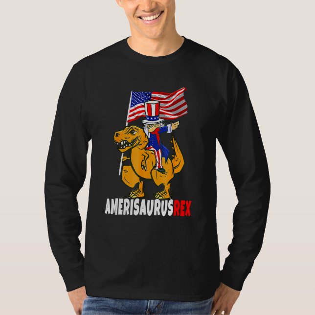 Dabbing Uncle Sam Riding Dinosaur Rex 4th Of July  T-Shirt (Front)