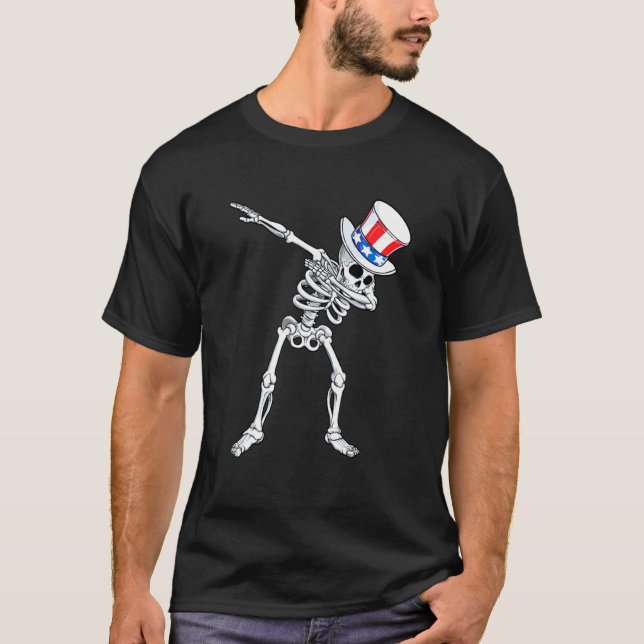 Dabbing Uncle Sam Skeleton 4th Of July T-Shirt (Front)