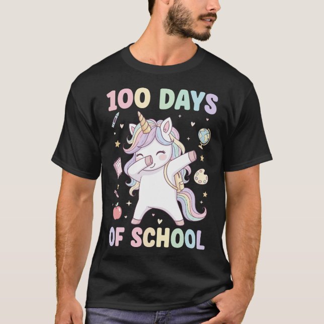 Dabbing Unicorn 100 Days of School Kids Teachers T-Shirt (Front)