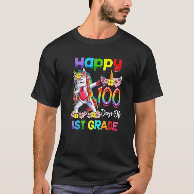 Dabbing Unicorn 100th Day Of School 1st Grade Girl T-Shirt (Front)