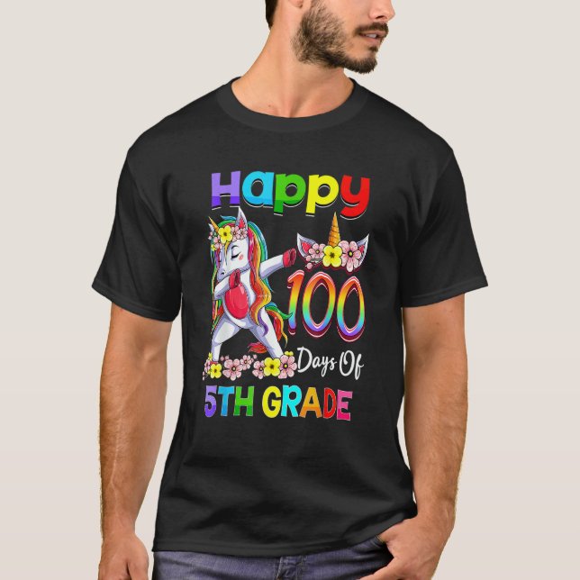 Dabbing Unicorn 100th Day Of School 5th Grade Girl T-Shirt (Front)