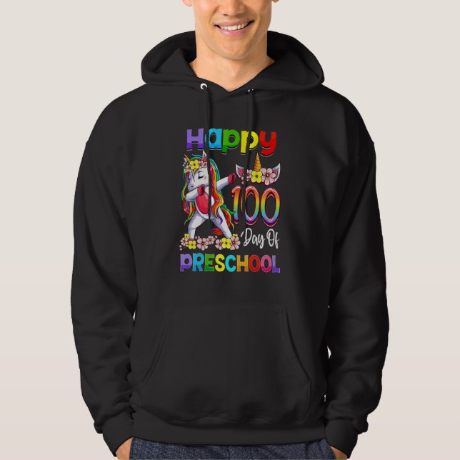 Dabbing Unicorn 100th Day Of School Preschool Girl Hoodie (Front)
