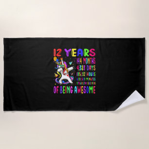 Dabbing Unicorn 12 Years 144 Months Kids 12th Birt Beach Towel