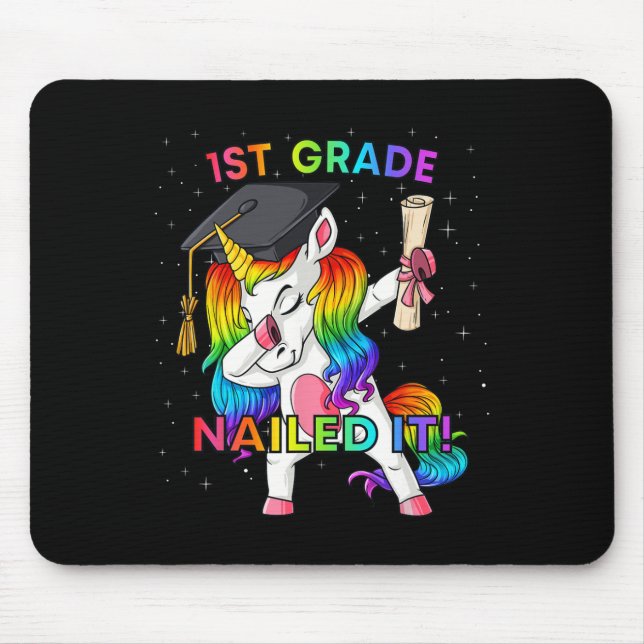 Dabbing Unicorn 1st Grade Nailed It Graduation Gir Mouse Mat (Front)