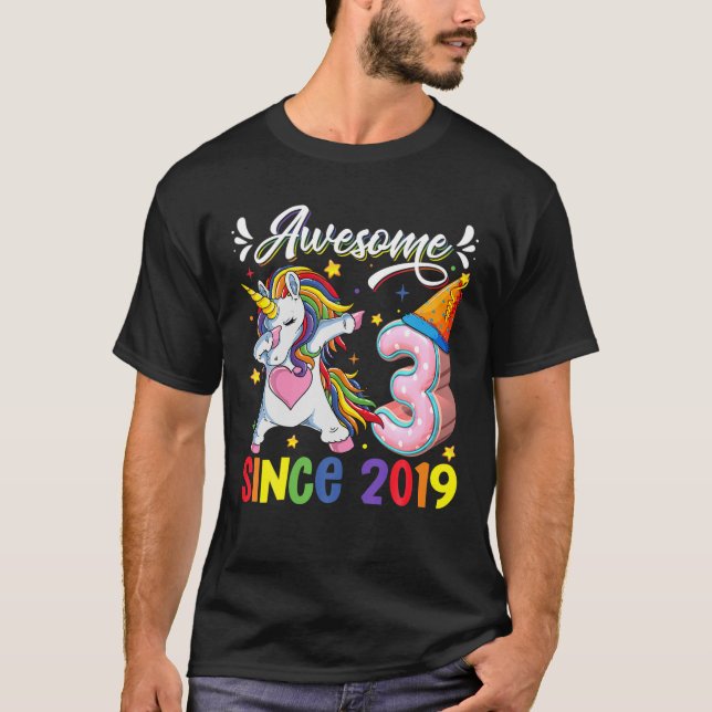 Dabbing Unicorn 3Rd Birthday Awesome 2019 3 Year O T-Shirt (Front)