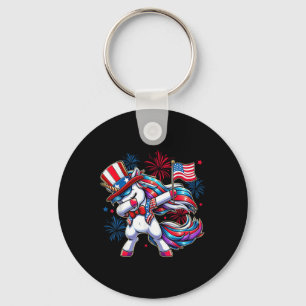 Dabbing Unicorn 4th Of July Fireworks American Fla Key Ring