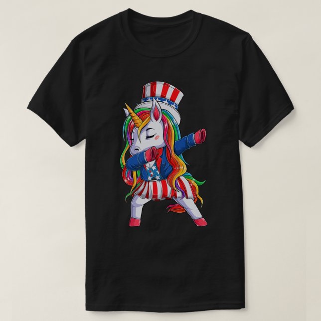 Dabbing Unicorn 4th of July Girls Kids Women Ameri T-Shirt (Design Front)