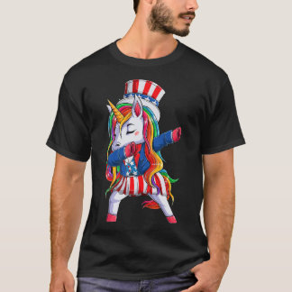 Dabbing Unicorn 4th of July Girls Kids Women Ameri T-Shirt