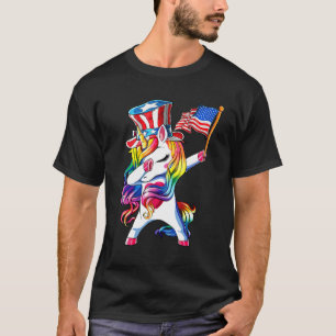 Dabbing Unicorn 4th of July Girls Kids Women Ameri T-Shirt