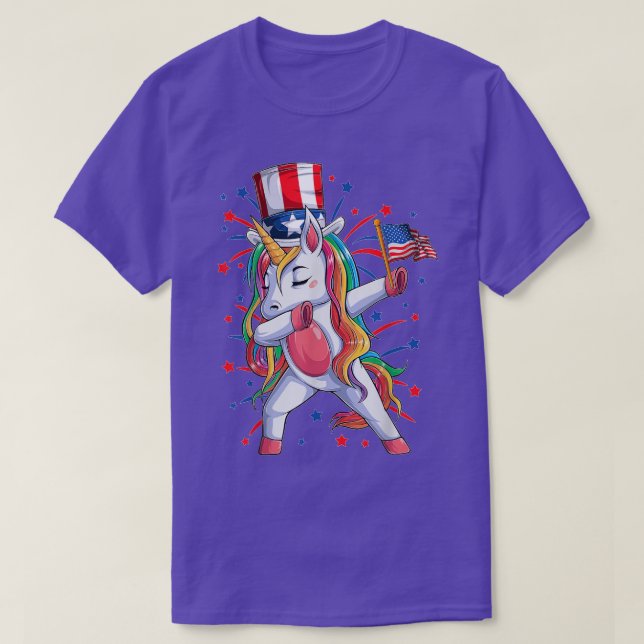 Dabbing Unicorn 4th of July Girls Kids Women Ameri T-Shirt (Design Front)