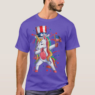 Dabbing Unicorn 4th of July Girls Kids Women Ameri T-Shirt