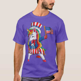 Dabbing Unicorn 4th of July Girls Kids Women Ameri T-Shirt
